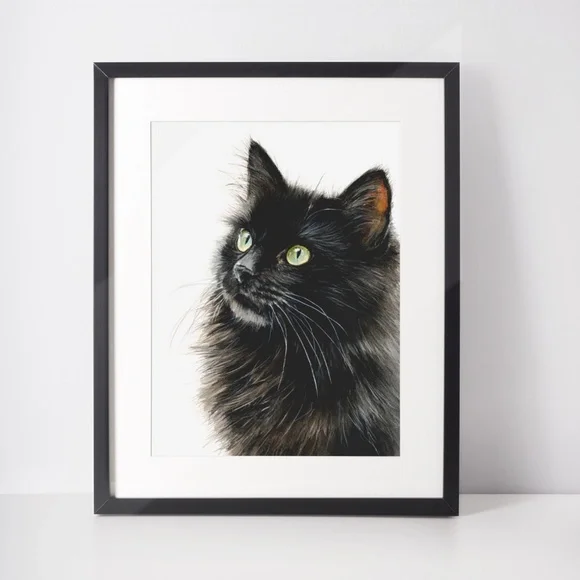 Watercolor Siberian Black Cat Art Print Illustartion - Pet Portrait - Unframed - Picture 3 of 6